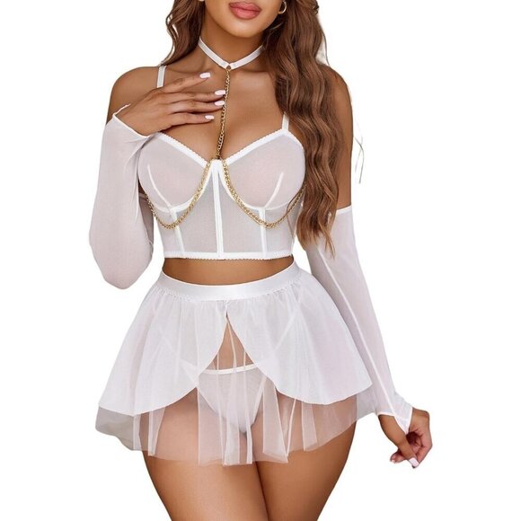 Avidlove Sexy Lingerie Sets Removeable Chain White Underwie Lingerie Set - Picture 1 of 6
